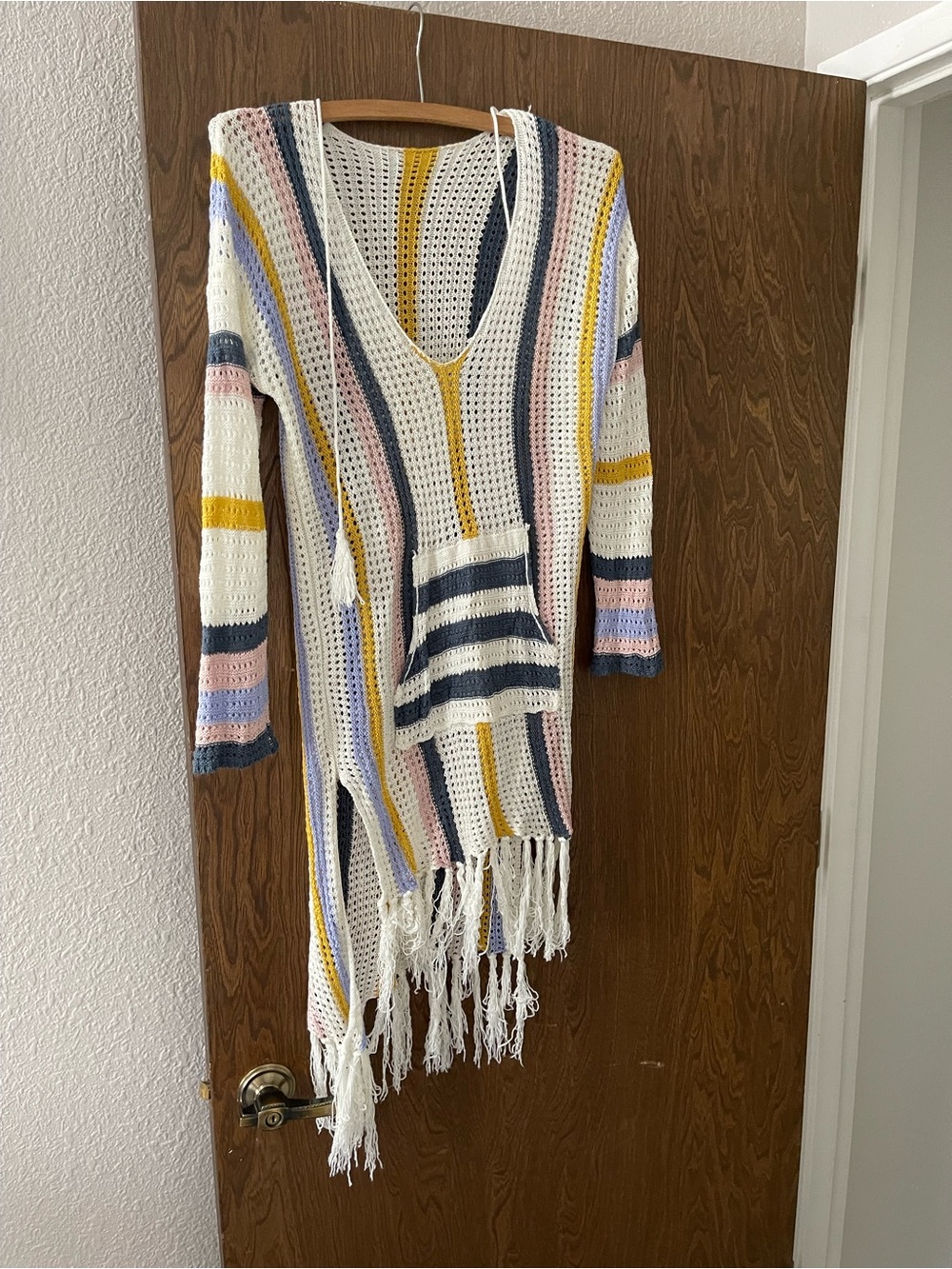 Women’s Striped Crochet Fringe Sweater - White Multi